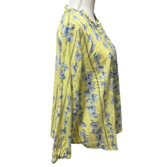 TALBOTS Soft Cotton Popover Top Ruffled Blue/Yellow Floral - Long Sleeve - Sz 1X - Picture 4 of 13